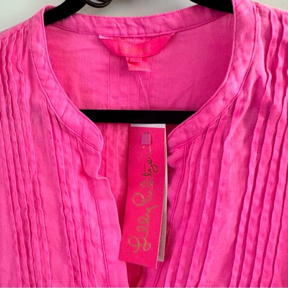 New Lilly Pulitzer Sarasota Tunic Blouse Pink Isle 100% Linen Women's sz XL - Picture 4 of 8